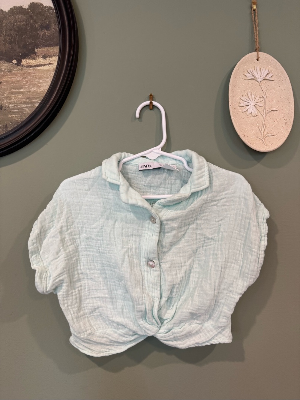 ZARA gauze button up top
